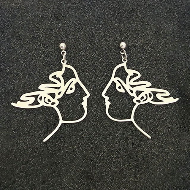 Geometric Girl Face Earrings